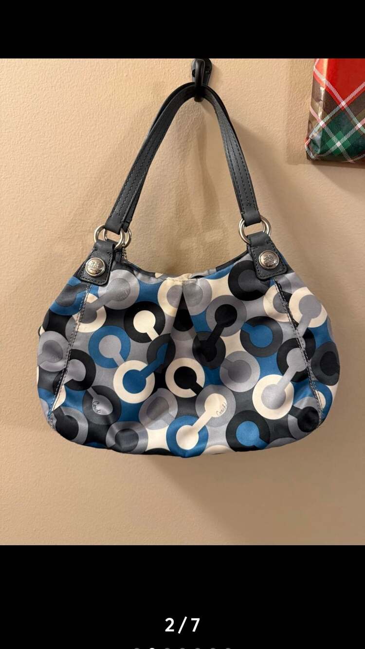 Coach Mia Bias Op Art Shoulder Bag in Blue/Gray Satin